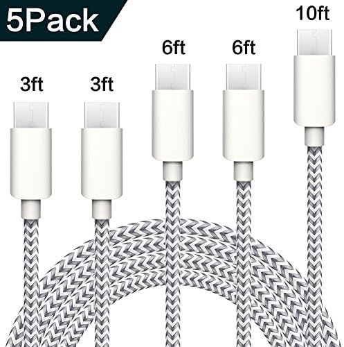 ActionPie USB Type C Cable 5-Pack(3/3/6/610ft) USB C Cable Nylon Braided Long Cord USB Type A to C Fast Cable for Macbook, LG G6 V20 G5,Google Pixel, Nexus 6P 5X, Samsung Galaxy S8+(Black&amp;Red)