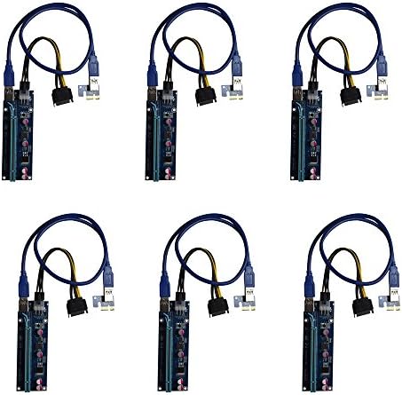 6PCS PCI-E 1X 2X 4X 8X 16X Adapter Converter Powered Riser Adapter Card w/ 60cm,USB 3.0 Riser Card Cable 6PIN for Bitcoin Mining BTC Miner. (6PCS)