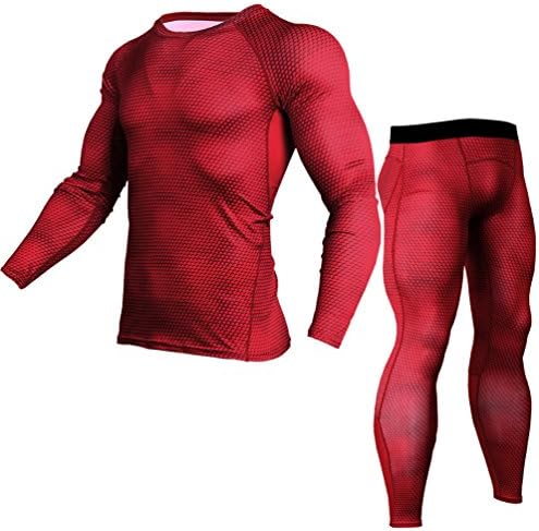 TieNew Men's Compression Base Layers Set Long Sleeve T-shirt Long Tights Set Fitness, Compression Long Sleeve Mens Base Layer Skin Tights Top + Leggings Set