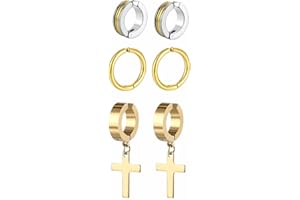 LAFATINA 3 Pairs Clip On Hoop Earrings Set Stainless Steel Unisex Non Piecerd Hoops Jewelry for Men Women Cartilage Ear Cuffs Punk Rock Earrings