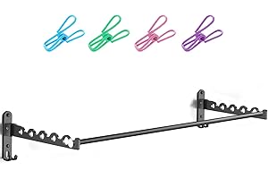 LIVEHITOP Asciugatrice a Muro, Appendiabiti Parete Pieghevole Accessori Stendinoper Attaccapanni Asta per Bagno, Camera da Letto, Hotel (Nero, 2)