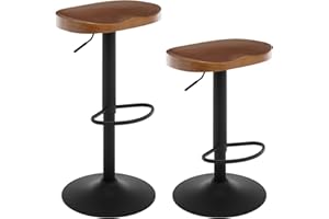 WOLTU Bar Stools Set of 2, Swivel Breakfast Barstools with Solid Wood Seat, Height Adjustable Kitchen Saddle Stools with Footrest, Brown, BH413br-2-UK