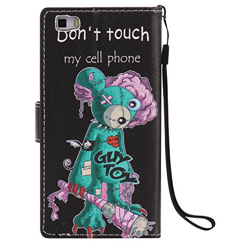 Feeltech HUAWEI P8 Lite Hülle PU-Leder und Brieftasche Bunte Muster Fall mit Magnetverschluss, Hybrid-Kickstand mit Stand-Funktion, schlagen Sie schützende weiche TPU Stoßstangenabdeckung und Kreditkartenhalter für HUAWEI P8 Lite Handgelenk Bügel-Buch-Art-Geldbeutel-Tasche mit 2 In 1 Berühren Sie Stift – Grüne Maus - 3