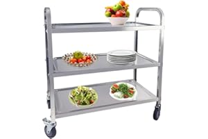 TAIMIKO 3-Tier Stainless Steel Utility Cart - Kitchen Rolling Storage Trolley, Catering Restaurants Serving Trolley with Locking Wheels, For Garage, Restaurants, Hotels, Size: 950x500x950mm
