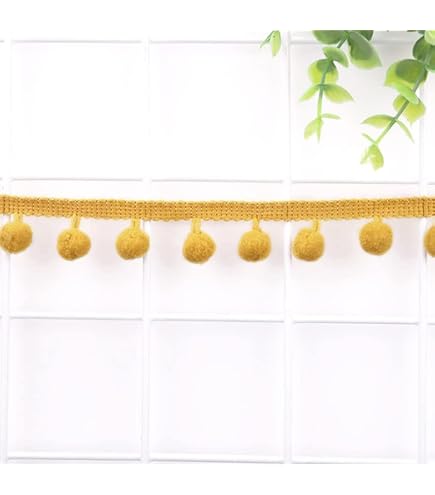 5 yardas 12 mm con pompones para manualidades,cinta decorativa con pompones, bolas,pompones,flecos,cinta decorativa,accesorios costura para manualidades, ropa,disfraces,costura,decoración,color beige