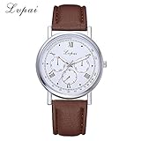 Uhren, HUIHUI Sport Wasserdicht Casual Analoge Quarz Uhr aus Edelstahl - Militär Vintage Armbanduhr für Damen und Herren mit Lederarmband (One Size, Braun)