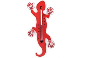HAB & GUT - TG001 - Rouge- Thermomètre de fenêtre Gecko de métal, 14 cm avec 4 ventouses puissantes pour Fixation intérieure ou extérieure