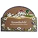 Produktbild Handarbeit aus Schleswig-Holstein Keramikschild 23,5 x 17,0 cm Motiv Vier Gänse vor Haus mit Blumenumrandung (braun)