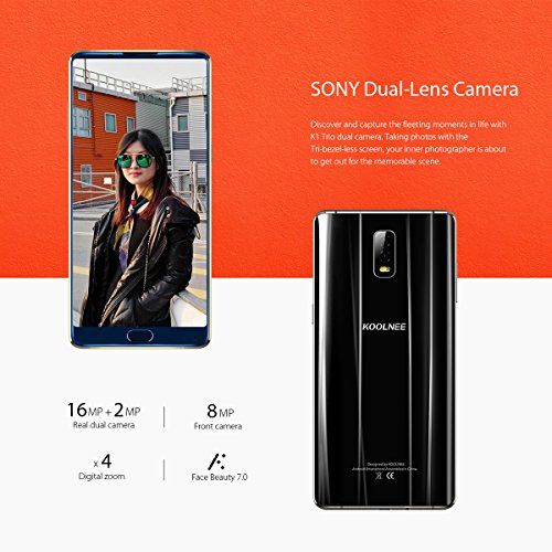 KOOLNEE K1 Randloses 4G Smartphone 6GB RAM+128GB ROM 6.01 Zoll FHD+ Android 7.1 Helio P23 Octa Core 2.0GHz 16.0MP+2.0MP Dual RÃ¼ckkamera, Dual Sim Dual Standby, GroÃŸer Akku mit 4200mAh Fingerabdrucksensor - Blau (2018 Pro Version)