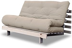 ‎KARUP DESIGN Karup Design Roots | 2 sitzer Futon Schlafsofa im skandinavischen Stil, Natur Holz mit Beige Matratze 140 x 200| Kiefer, FSC Mix Zertifiziert Gestell: nordische, vision 20 x 140 x 200
