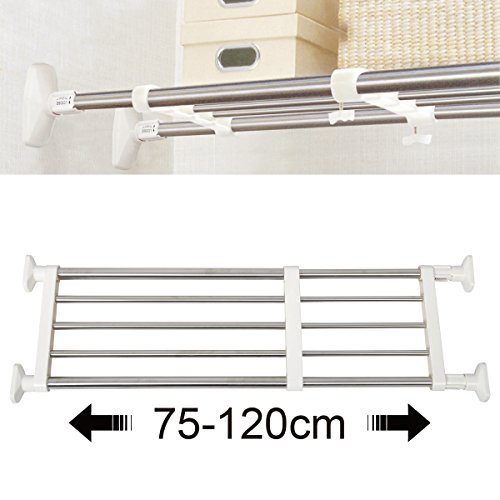 WOLTU BZ4112-1 Teleskop-Garderobensystem Regal , Verstellbare Länge(75-120cm) , 10 Stange aus Edelstahl , ohne Bohren , Chrom-Weiß - 2