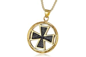 BOBIJOO Jewelry - Pendentif Médaillon Croix Solaire Pattée Templier Chevalier Médieval Acier Or Doré Plaqué