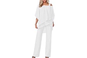 HOOUDO Women's Trouser Suits Elegant Wedding Guest Pants Suit 2 Piece Chiffon Formal Outfit Plus Size Prom Evening Two Piece Trouser Suit Mother of The Bride Pants Suit