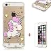 Produktbild SHYHONG iPhone 5/5S/SE Hülle Transparent TPU Silikon Handyhülle Flexibel Anti-Kratzer Vier Eckluftkissen Schutzhülle Anti-Shock Bumper Cover(Rosa Einhorn)+gehärtetem Glas für iPhone 5/5S/SE