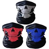 Ritche Black Breathable Seamless Tube Skull Face Mask,3 Piece Motorcycle Face Mask,Colorful (white/blue/red)