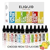 E Liquid, E Cigarette Vape Liquid Multi Juice 12 Flavours Juicy Fruits, 50VG/50PG Eliquid Refills Smooth Vapour Liquid Flavouring E Vape E Liquid Set For Electronic Cigarette and E Shisha, No Nicotine