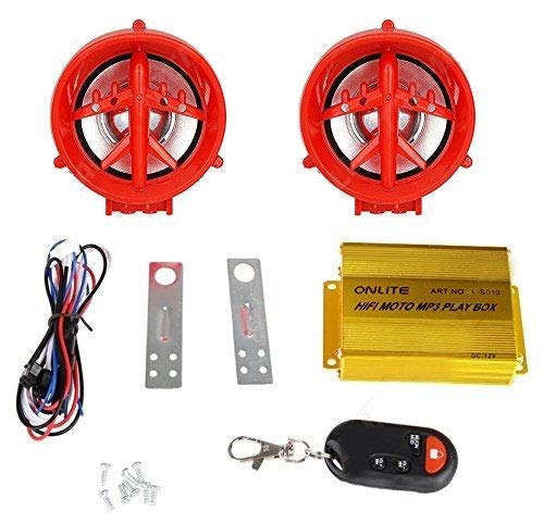 AllExtreme EXRAHR1 Motorcycle Anti-Theft Security Alarm with Dual Handle Bar Stereo Speakers USB SD Card MP3 Music Playback (Red)