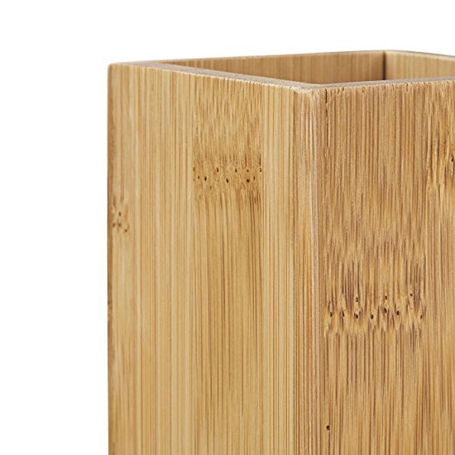 Relaxdays Zahnputzbecher Bambus eckig, natürliches Design, HxBxT: 11,5 x 6,5 x 6,5 cm, Natur - 4