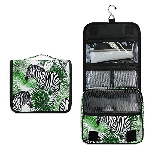 Preisvergleich Produktbild Vinlin Kosmetiktasche mit tropischen Palmenblättern und Zebramuster, multifunktional, tragbar, für Damen