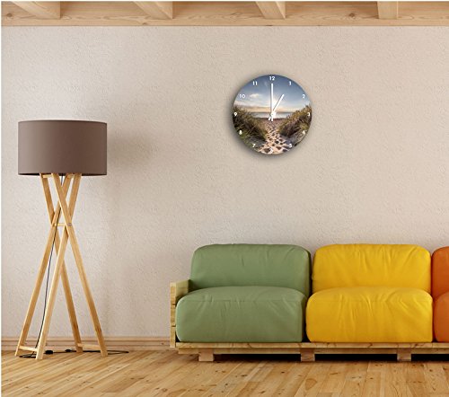 der Weg ins Meer, Wanduhr Durchmesser 30cm mit weißen spitzen Zeigern und Ziffernblatt, Dekoartikel, Designuhr, Aluverbund sehr schön für Wohnzimmer, Kinderzimmer, Arbeitszimmer - 2