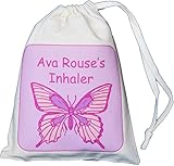 Personalised - Inhaler & Small Spacer Bag - Butterfly Design - 14x20cm Natural Cotton Drawstring Bag - EMPTY