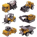 6-teiliges Spielzeug Auto bestehend aus Bagger, Straßenroller, Dumper, Mischer, Bulldozer,Gabelstapler zum Spielen und Spaß haben.