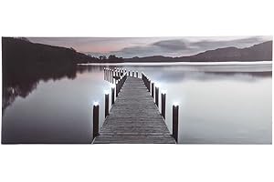 LED Picture Bridge on the Lake Mountains Canvas Illuminated Wall Picture 100 x 40 cm