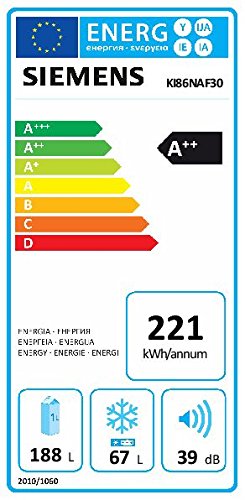 Siemens KI86NAF30 iQ500 Einbau-Kühl-Gefrier-Kombination / A+++ / 177,2 cm Höhe / 221 kWh/Jahr / 188 Liter Kühlteil / 67 Liter Gefrierteil / HydroFresh Box mit Feuchteregulierung / Flachschanier -