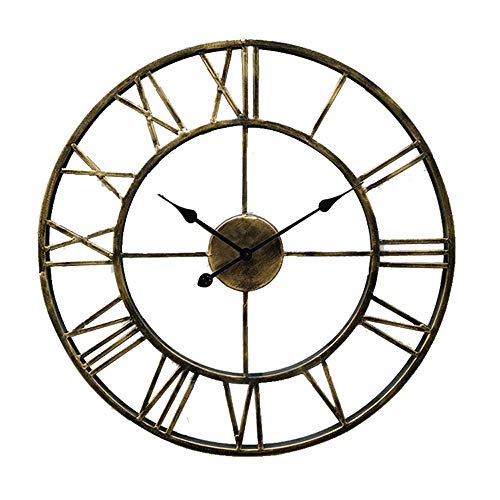 Wall Clock, Large Metal Roman Numeral Clock Silent Non-ticking Decorative Wall Clock for Cafe Loft Hotel Bar Office Living Room Bedroom Kitchen,Bronze