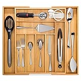 Artisware Bamboo Organizador del cajón Extensible, Cubiertos y Bandeja...