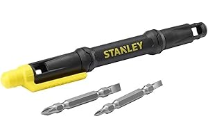 STANLEY 66-344M, Destornillador de bolsillo 4 en 1 con Diseño de Pinza para Lápiz, tipo de punta Phillips, 2 Puntas de Doble Extremo, Agarre Antideslizante, Acero S2