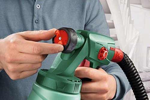 Bosch DIY Farbsprühsystem PFS 1000, Farbbehälter 800 ml, Düse für Lacke und Lasuren, Schultergurt, Karton (410 W, 100 ml/min, 1,5 m²/min) - 4
