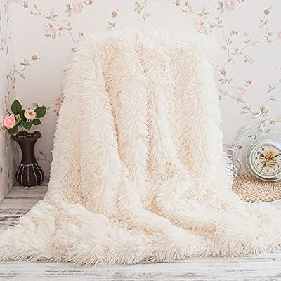 Yaer Couverture couvre-lit polaire super doux Cheveux 130*160 cm duveteux chaude longs de Canapé lit Tapis (Blanc, 160*200 cm)