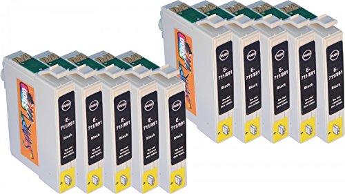 Start - 10 - Cartuchos de impresora compatible con Epson T0711 NEGRO para Epson Stylus D120, D78, D92, DX4000, DX4050, DX4400, DX4450, DX5000, DX5050, DX5500, DX6000, DX6050, DX7000 F, DX7400, DX7450, DX8400, DX8450, DX9200, DX9400 F, Office B40 W, BX300 F, BX310FN, BX510 W, BX600FW, BX610FW, S20, S21, SX100, SX105, SX110, SX115, SX200, SX205, SX210, SX215, SX218, SX400, WiFi, SX400, SX405 SX405, SX410, SX415, sx417, SX510 W, SX515 W, SX600FW, SX610FW