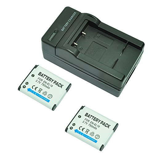 Mondpalast    Remplacement 2 x Batterie EN-EL19 NP-BJ1 750mAh avec infochip   chargeur pour NIKON COOLPIX S33  S100  S2500  S2550  S2600  S3100  S3200  S3300  S4100  S4150  S4300 S7000 Sony DSC-RX0 Digital Cameras