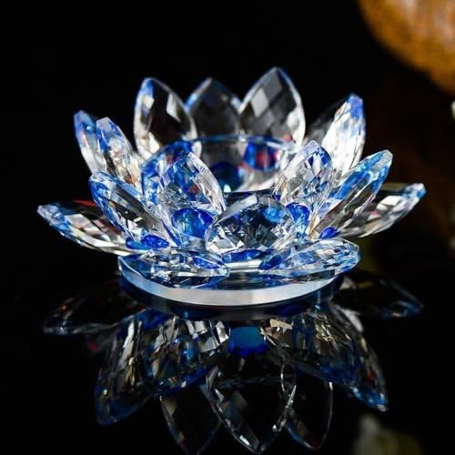 Value for Money Products Crystal Glass Multi Lotus Flower Candle Tea Light Holder Spin system & Gift Box (Blue)
