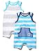 M&Co Baby Boys Sleeveless Stripe Pattern Cotton Rich Summer Rompers - 2 Pack Turquoise 3/6 Mnths