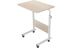 sogesfurniture höhenverstellbar Laptoptisch Laptopständer Computertisch mit Rollen, mobiler Beistelltisch Pflegetisch für Bett und Sofa, 60 * 40 * 71-90cm, Weiß Ahorn 05#1-60MP-BH