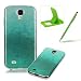 Samsung Galaxy S4 Anti-Scratch Silicone Rubber Case,Samsung Galaxy S4 Perfect-Fit Soft Gel Bumper Case Cover,Herzzer Luxury Elegant [Gradient Color Starlight] Rainbow Bling Glitter Lightweight Jelly Flexible Gel Shell Protective Skin Back Cover for Samsung Galaxy S4 + 1 x Green Cellphone Kickstand + 1 x Green Stylus Pen - Cyan