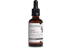 Bullfrog - Olio Barba Multifunzione Secret Potion N.2: Nutre, Ammorbidisce e Facilita la Rasatura, Texture Leggera e Profumata, Fragranza Speziata Ambrata, Made in Italy, 50 ml