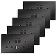JIMEIDA Black Double Switched Power Socket 5 Pack 13 Amp with USB-A and Type-C Charging Ports Crystal Wall Outlet Power Socket 146mm*86mm
