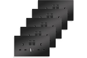 JIMEIDA Black Double Switched Power Socket 5 Pack 13 Amp with USB-A and Type-C Charging Ports Crystal Wall Outlet Power Socket 146mm*86mm