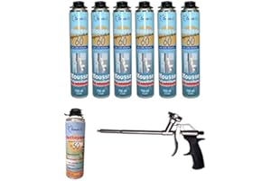 Dstock60 - Ensemble de 6 mousses expansives 750 Ml - 1 Pistolet - 1 Nettoyant mousse - Mousse polyuréthane professionnelle - Isole, colle et rebouche - Mousse pistolable - Extérieur et intérieur -