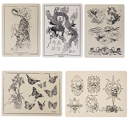 5 x Patterned Artificial Tattoo Practice Skin 5.86" x 7.87"