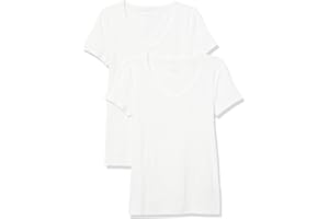 Amazon Essentials Damen Kurzärmeliges T-Shirt mit V-Ausschnitt, Schmale Passform, 2er-Pack