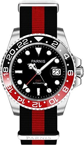 Parnis 2034 GMT NATO 04 Men's Automatic Watch 40 mm Brand Movement MZ-N1 3814 Sapphire Glass Stainless Steel Housing NATO Band Ceramic Bezel 5 Bar Waterproof