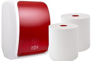 ‎BLANC HYGIENIC Blanc HYGIENIC Handtuchrollenspender Set Cosmos mit Sensor – Handtuchspender inklusive Papierhandtücher, 6 Handtuchrollen Premium TAD, Spender für Wandmontage, Rot und Weiß