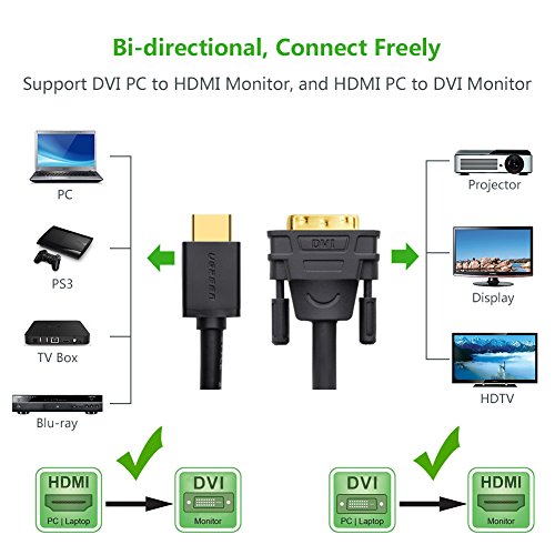 HDMI DVI adapter UGREEN DVI 24+1 Adapter HDMI mit 1080P, High Speed DVI auf HDMI Konverter unterstützt 3D , Full HD vergoldete Kontakte, 1m - 5