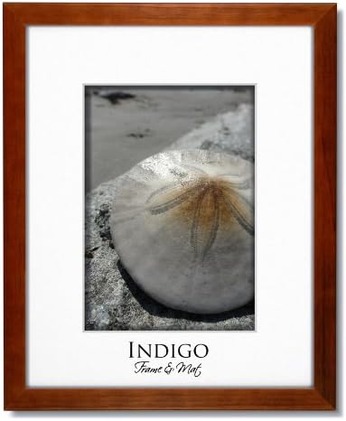 11x14 Teak Stained Wood Frame and Glass with Single White Mat for 8x12.