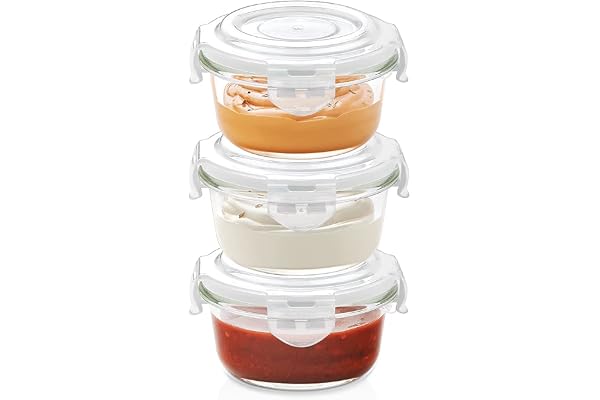 Borosil Klip N Store Glass Storage Containers For Kitchen With Air-Tight Lids, Microwave & Oven Safe, Round, Set of 3 (240 ml each), Clear